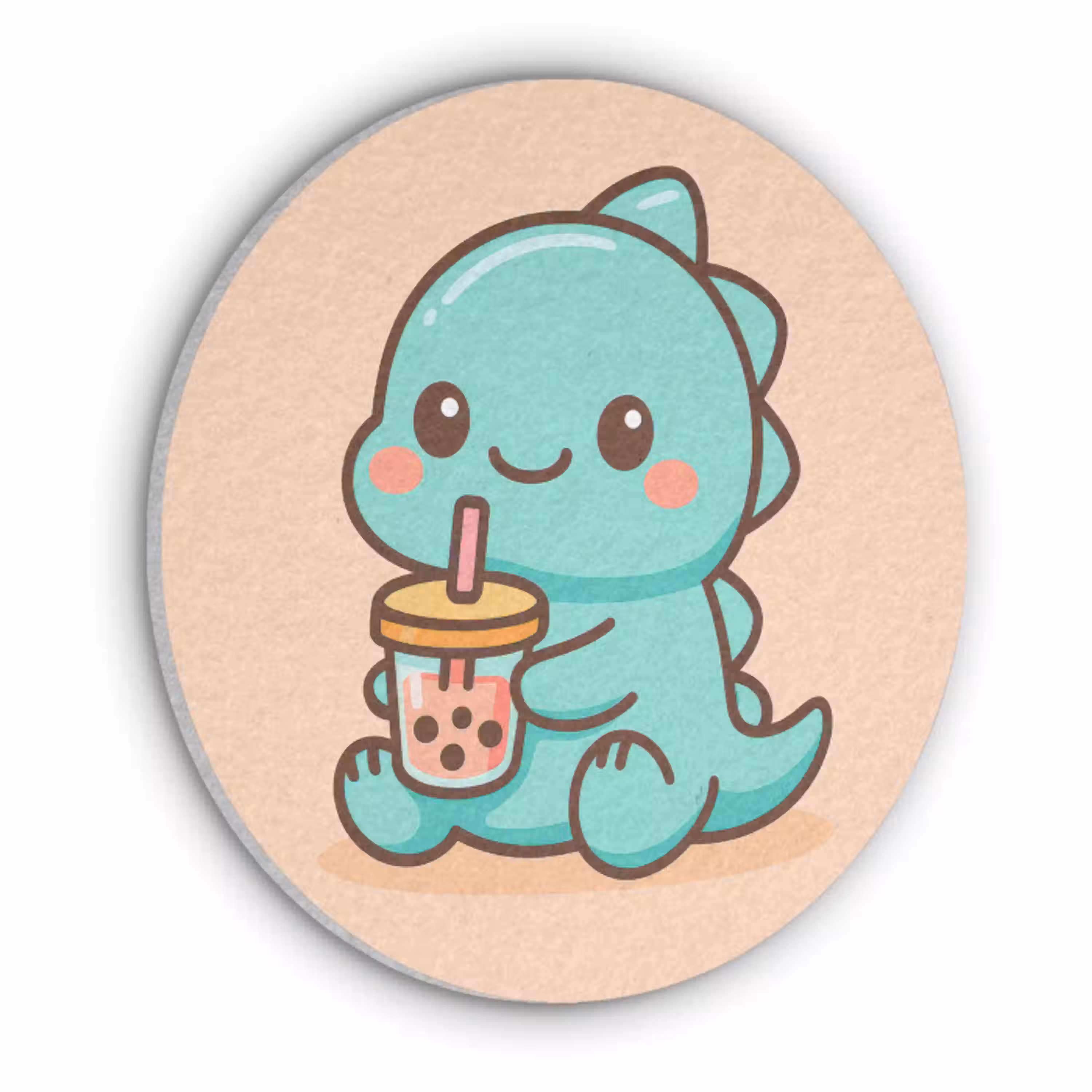 Dino - Boba - kawaii - Oranje Akoestische PET Vilt - Rond klein -3d