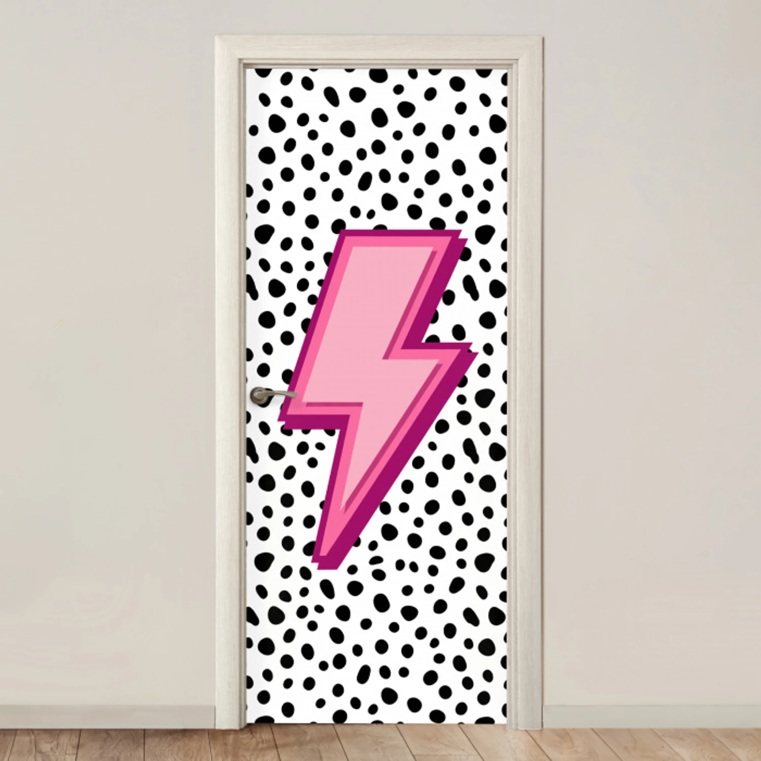 Bliksem - Roze - Stippen deurposter klein -3d_beige