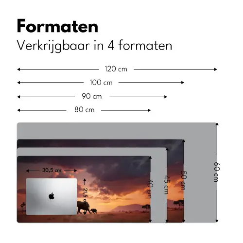 Olifanten - Grasland - Zonsondergang Muismat XXL klein -sfeer5