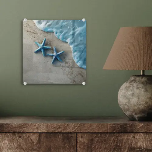 Zeesterren - Zand - Zee - Blauw plexiglas 5mm klein -sfeer3