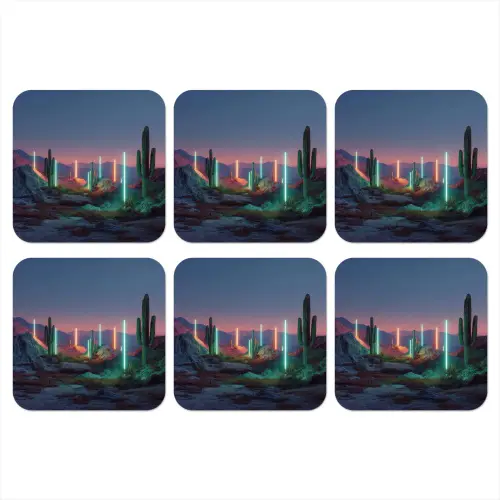 Cactus - Lichtzuilen - Zonsondergang onderzetter kurk middel -3d