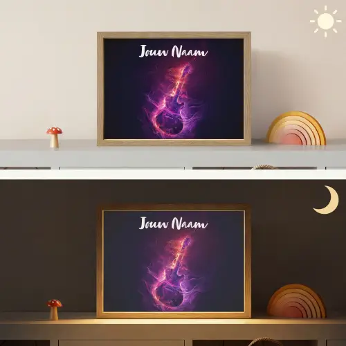 Gitaar - Muziek - Rook - Paars Light Box met batterij (Wandlamp kind) middel -sfeer3_kind