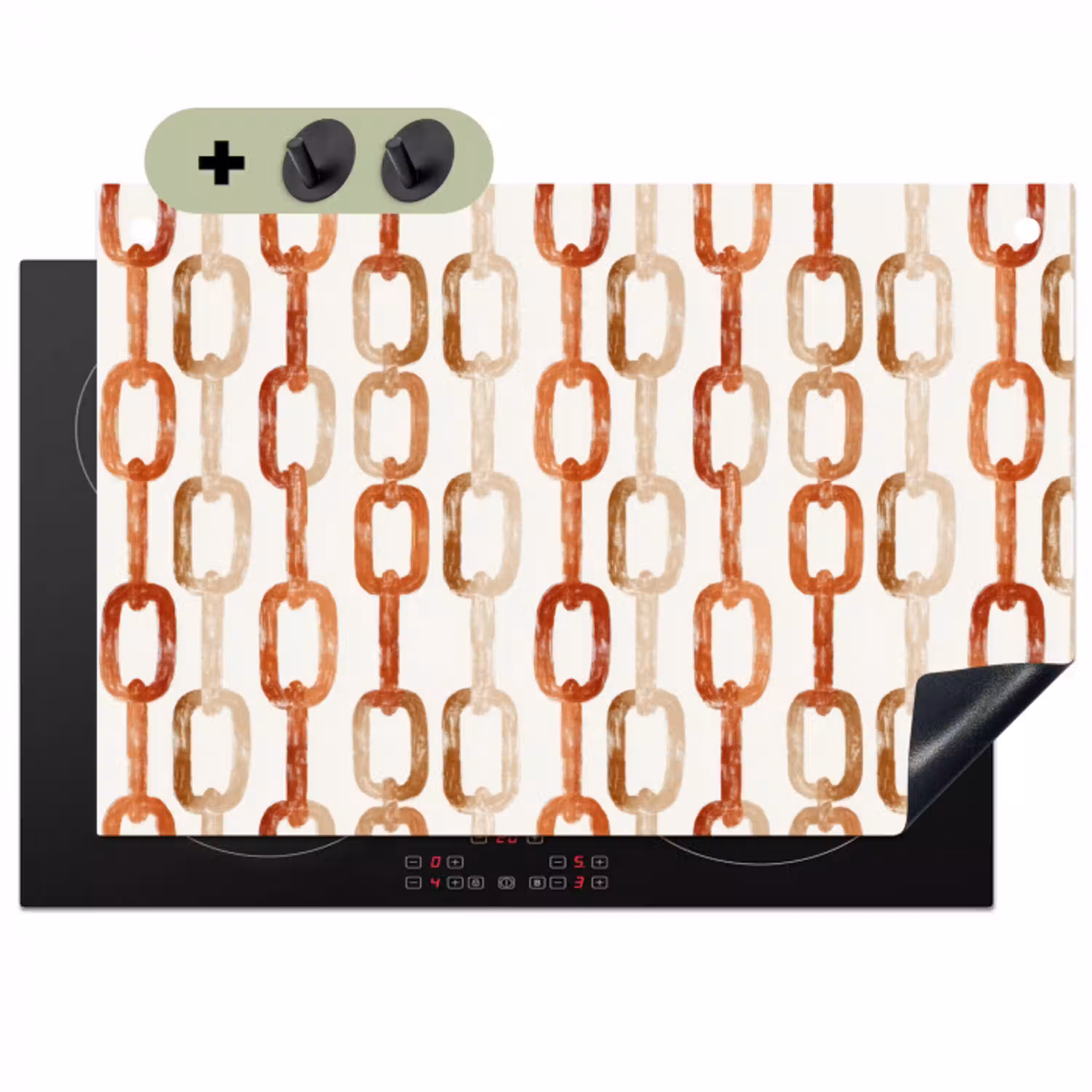 Schakels - Patroon - Aquarel - Terracotta Inductie beschemer met haakjes klein 777 -3d