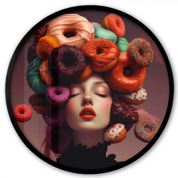 Vrouw - Donuts - Kleurrijk Fotolijst rond zonder passe partout klein -3d