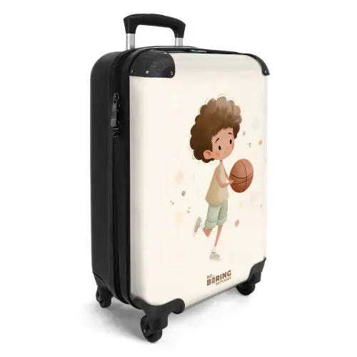Jongen met een basketbal in beige kleuren NBS - Handbagage koffer - Kinderen Unisex middel -productfoto_3d