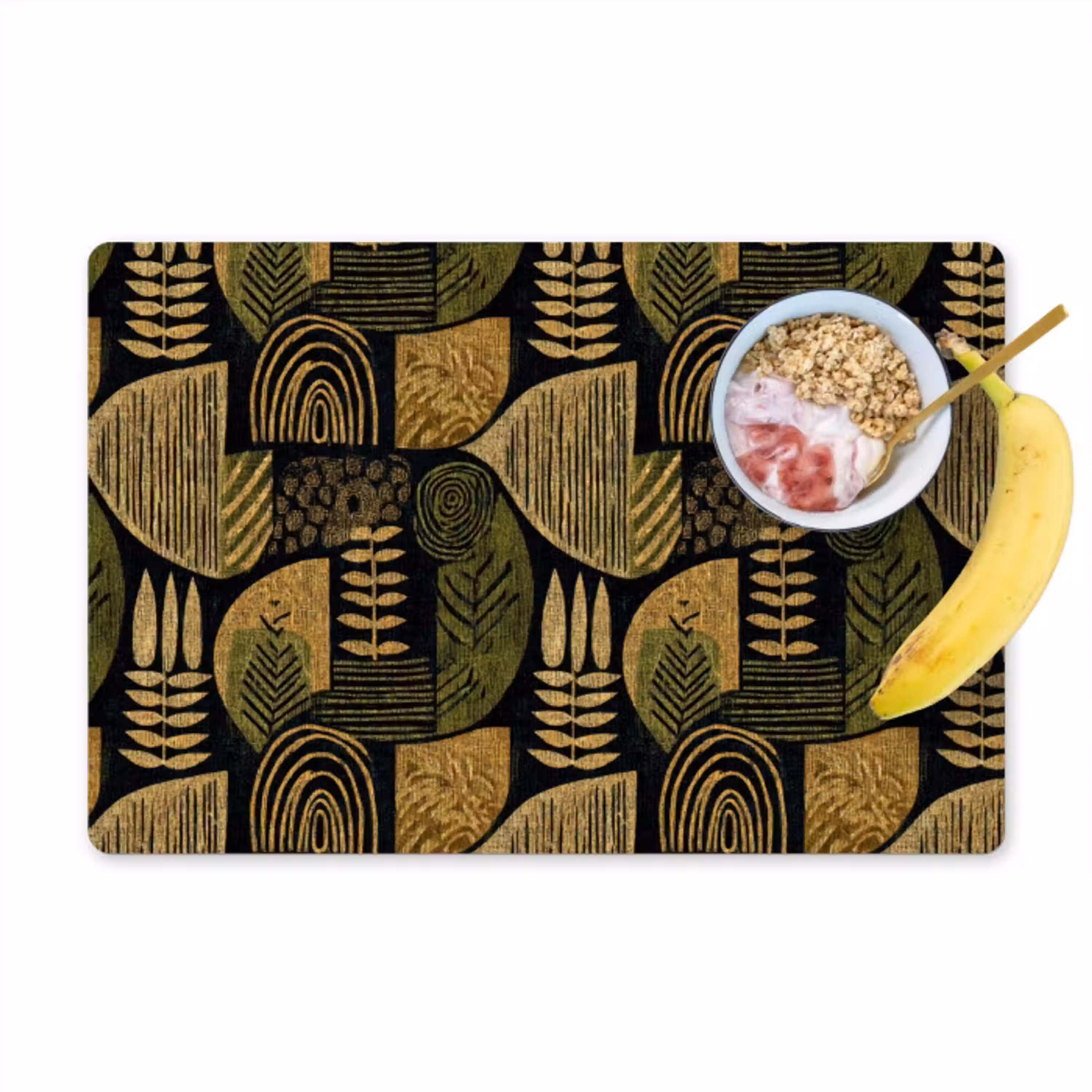 Zwart - Okergeel - Botanisch - Textuur Placemat vinyl groot 368 -zzzproduct_Kitchenyeah-website