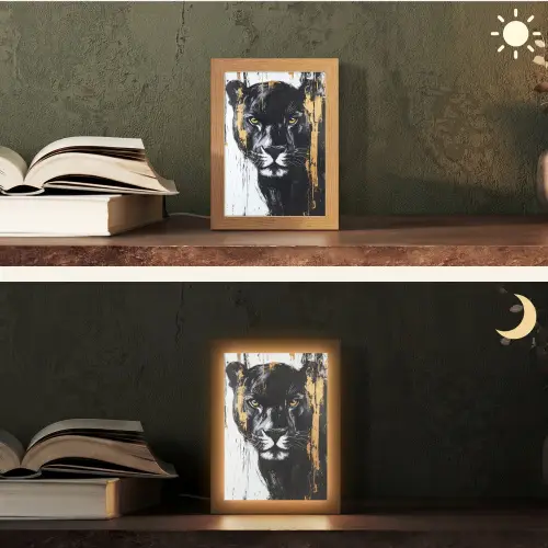 Panter - Zwart - Abstract - Verfstreken Light Box met kabel (Tafellamp) klein -sfeer3