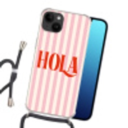 Hola - Quote -  Strepen - Pastel - Roze - Rood - Wit Crossbody Case iPhone 14 middel -sfeer1