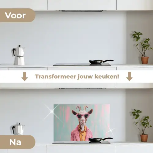 Zonnebril - Roze - Geit - Horen keuken achterwand spatscherm klein -voor_na_NL