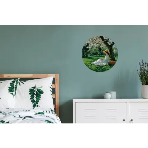 Vrouw - Boom - Boek - Mandje Wandcirkel aluminium klein -slaapkamer