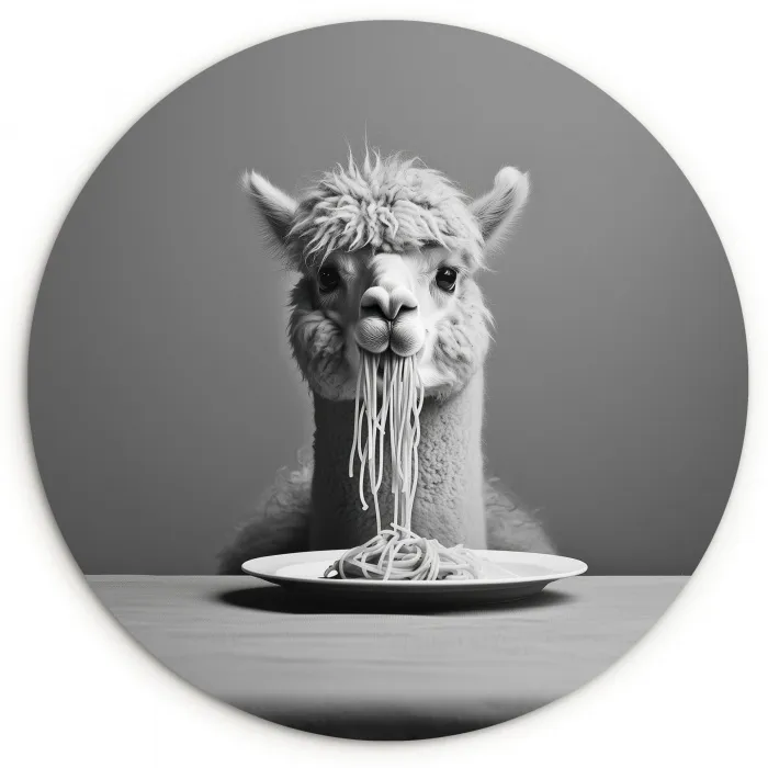 Alpaca - Pasta - Zwart - Wit - Grappig - Dieren Wandcirkel plexiglas klein -3d