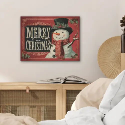 Klassiek - Kerstgroet - Sneeuwpop - Rood PET vilt klein -sfeer3