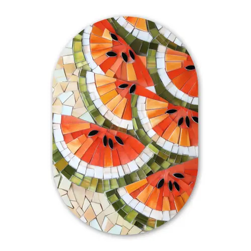 Mozaïek - Watermeloen - Rood - Pitten Wandcirkel Ovaal Forex klein -3d