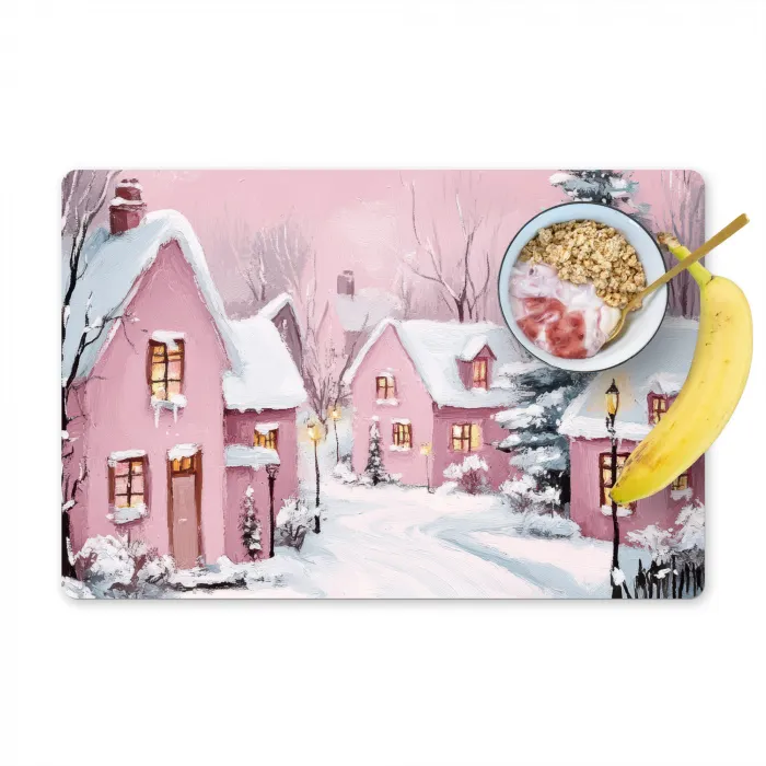 Kerstdorp - Roze - Winter - Sneeuw - Huizen Placemat vinyl groot -zzzproduct_Kitchenyeah-website