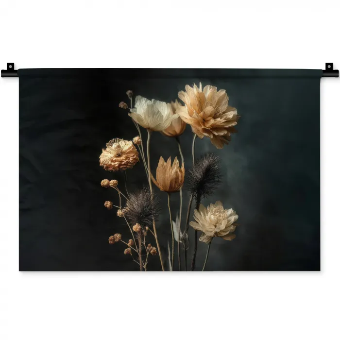 Boeket - Bloemen - Licht - Zwart Wandkleed katoen klein -zz3d