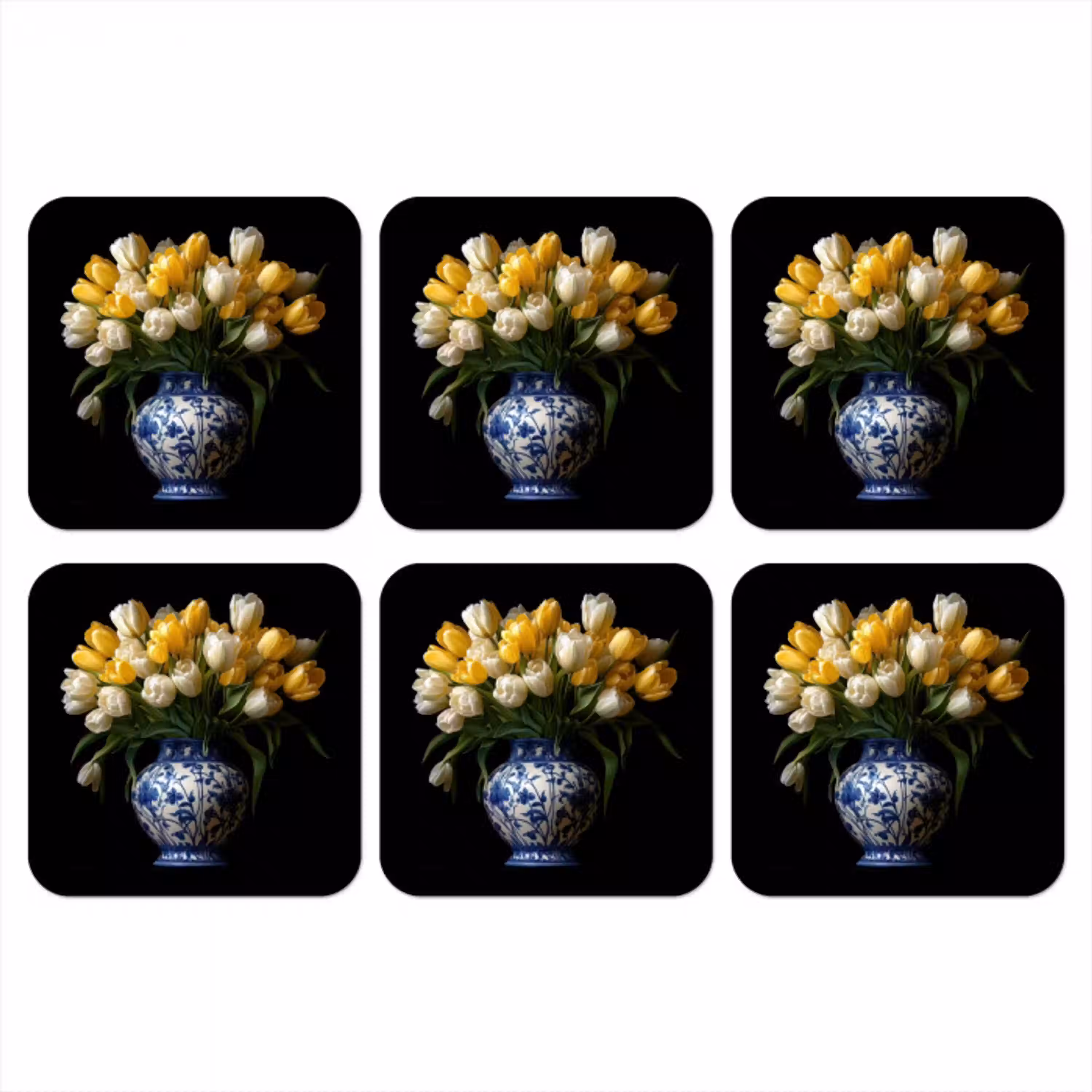 Geel - Tulpen - Vaas - Bloemen onderzetter kurk middel -3d