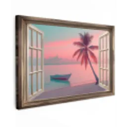 Doorkijk - Strand - Palmboom - Tropisch Tuinposter op houten frame 2 cm dik klein -3d