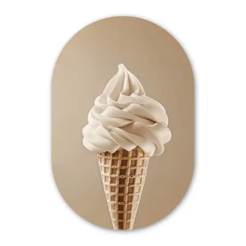 IJs - Softijs - Romig - Hoorntje - Beige Wandcirkel Ovaal Glas middel -3d