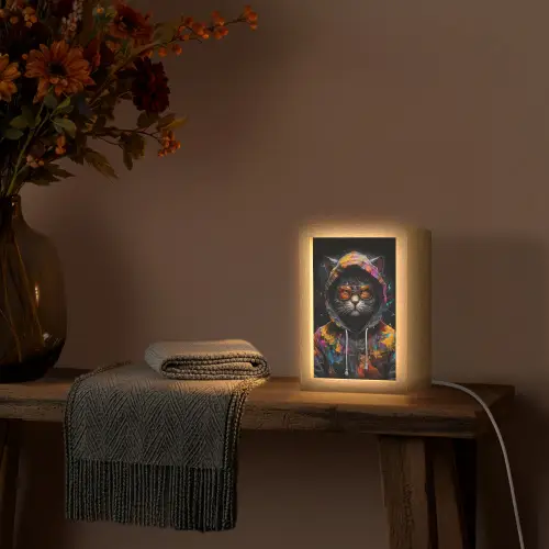 Kat - Jas - Graffiti - Bril - Zwart Light Box met kabel (Tafellamp) klein -sfeer4