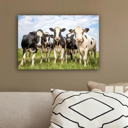 Koeien - Weiland - Dieren - Natuur - Gras canvas 2cm klein -sfeer3