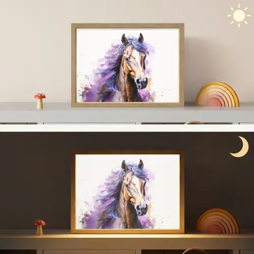 Paard - Dieren - Meiden - Paars - Bruin Light Box met batterij (Wandlamp kind) middel -sfeer3_kind