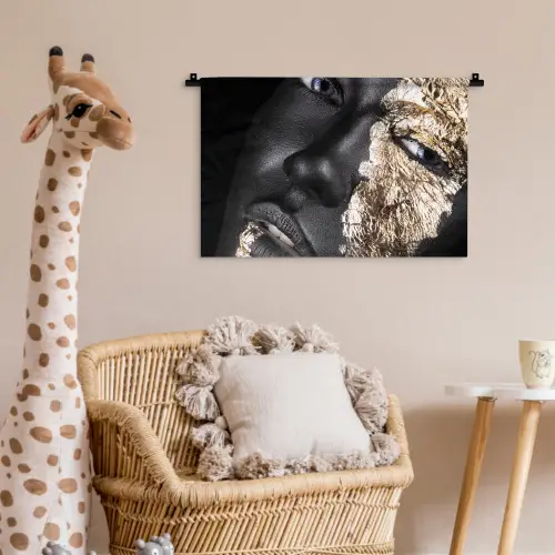 Vrouw - Goud - Zwart - Verf - Luxe Wandkleed katoen klein -wsfeer5_kind