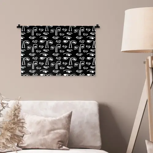 Gezichten - Zwart - Wit - Contrast Wandkleed katoen klein 269 -sfeer4