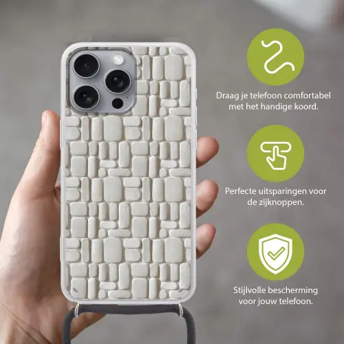 Reliëf - Structuur - Wit Hoesje iPhone 16 Pro Max met koord klein 804 -sfeer2_NL