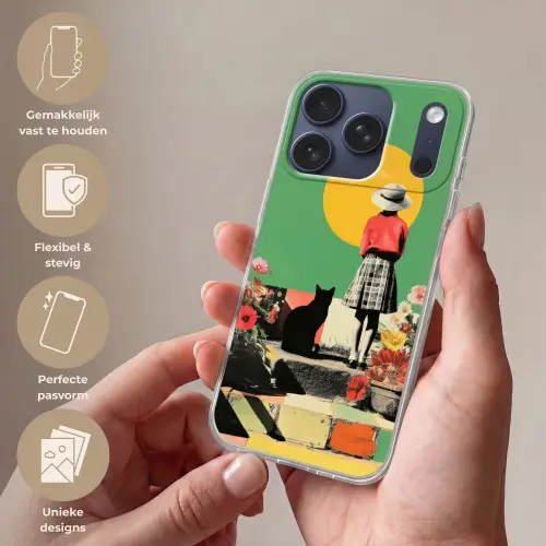 Retro - Meisje - Kat - Zon Telefoonhoesje iPhone 17 Pro klein -sfeer3_NL