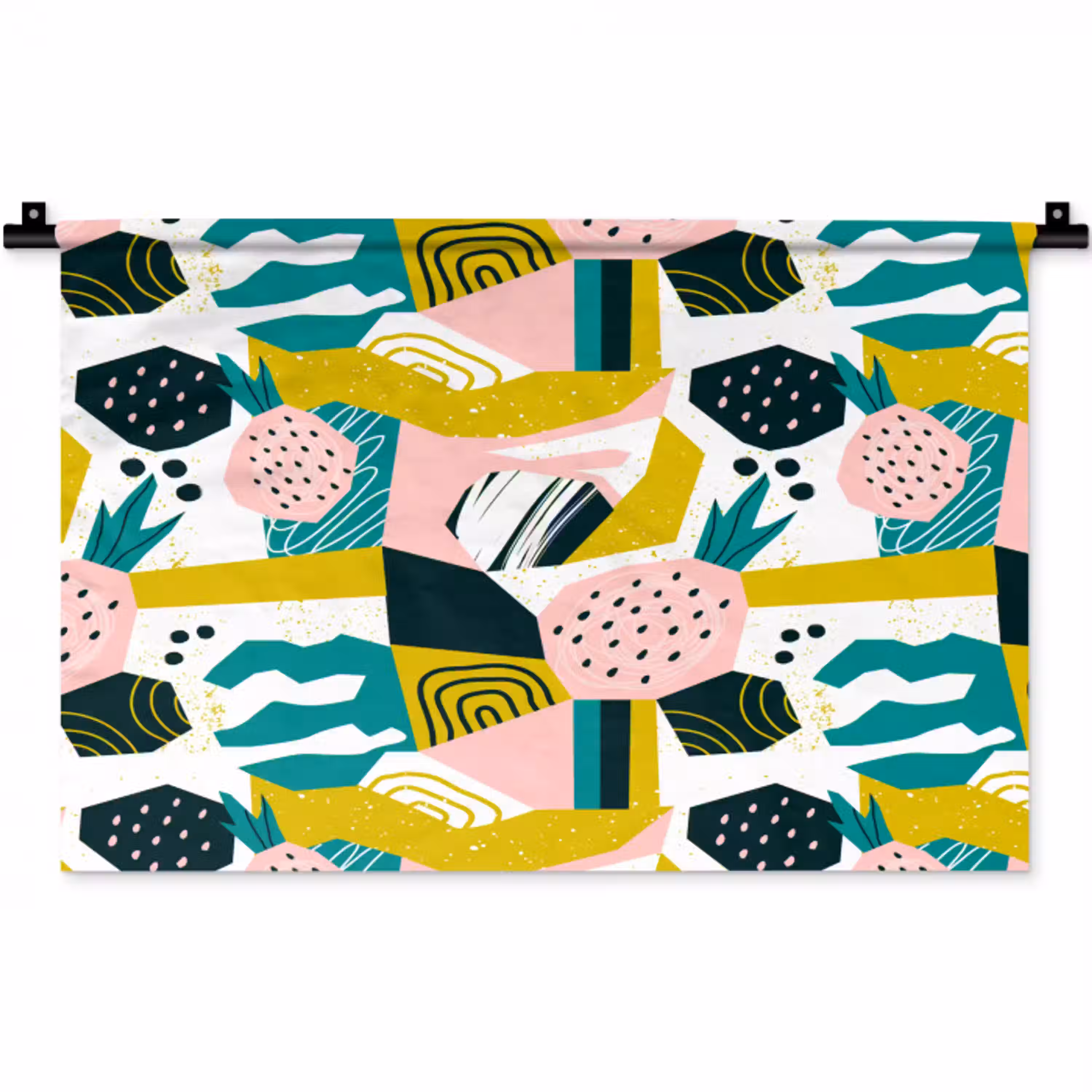 Tropisch - Abstract - Ananas - Geel - Groen - Roze Wandkleed katoen klein 269 -zz3d