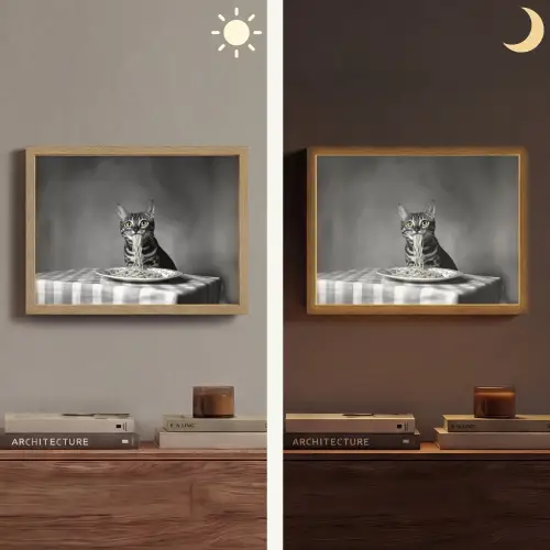 Bengaal - Kat - Tafelkleed - Zwart - Wit - Dier Light Box met batterij (Wandlamp) middel -sfeer3