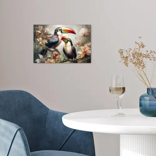 Toekan - Vogels - Bloemen - Jungle poster papier klein -sfeer3