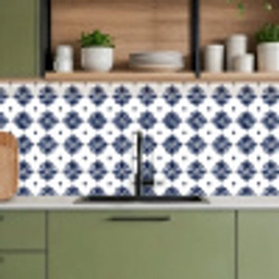 Tegelmotief - Blauw - Wit - Bloem keuken achterwand 2 middel 871 -sfeer3