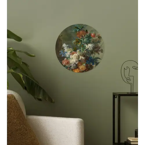 Stilleven met bloemen - Schilderij van Jan van Huysum Wandcirkel behangsticker klein -sfeer2