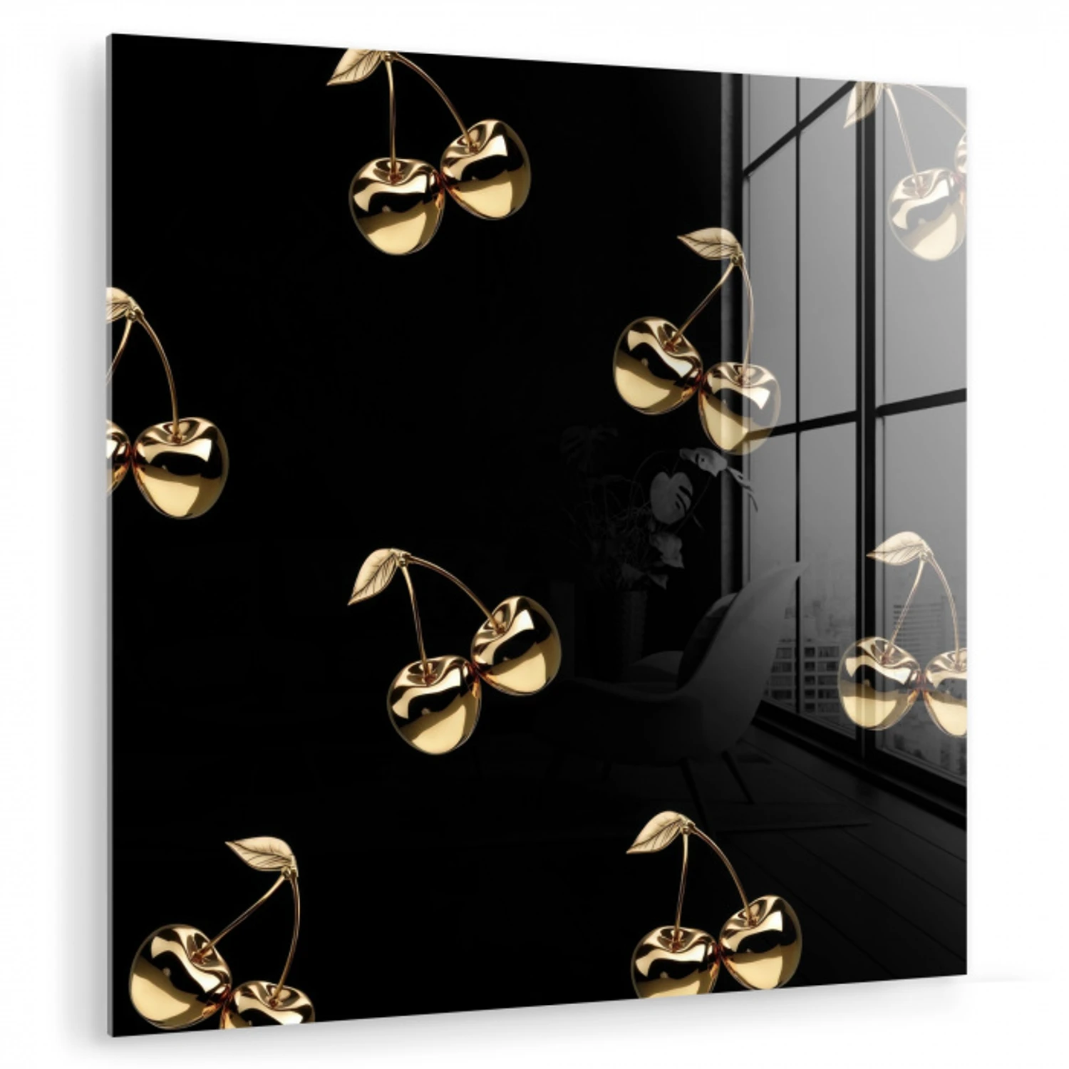Patroon - Kersen - Goud - Chrome plexiglas 5mm klein -zzzproduct_nieuw