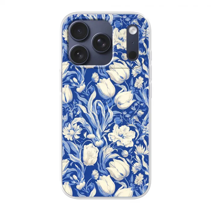 Bloemen - Delfts Blauw - Patroon - Tulp Telefoonhoesje iPhone 17 Pro klein -3d