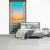 Doorkijk - Zee - Boot - Zonsondergang fotobehang vinyl groot -slaapkamer
