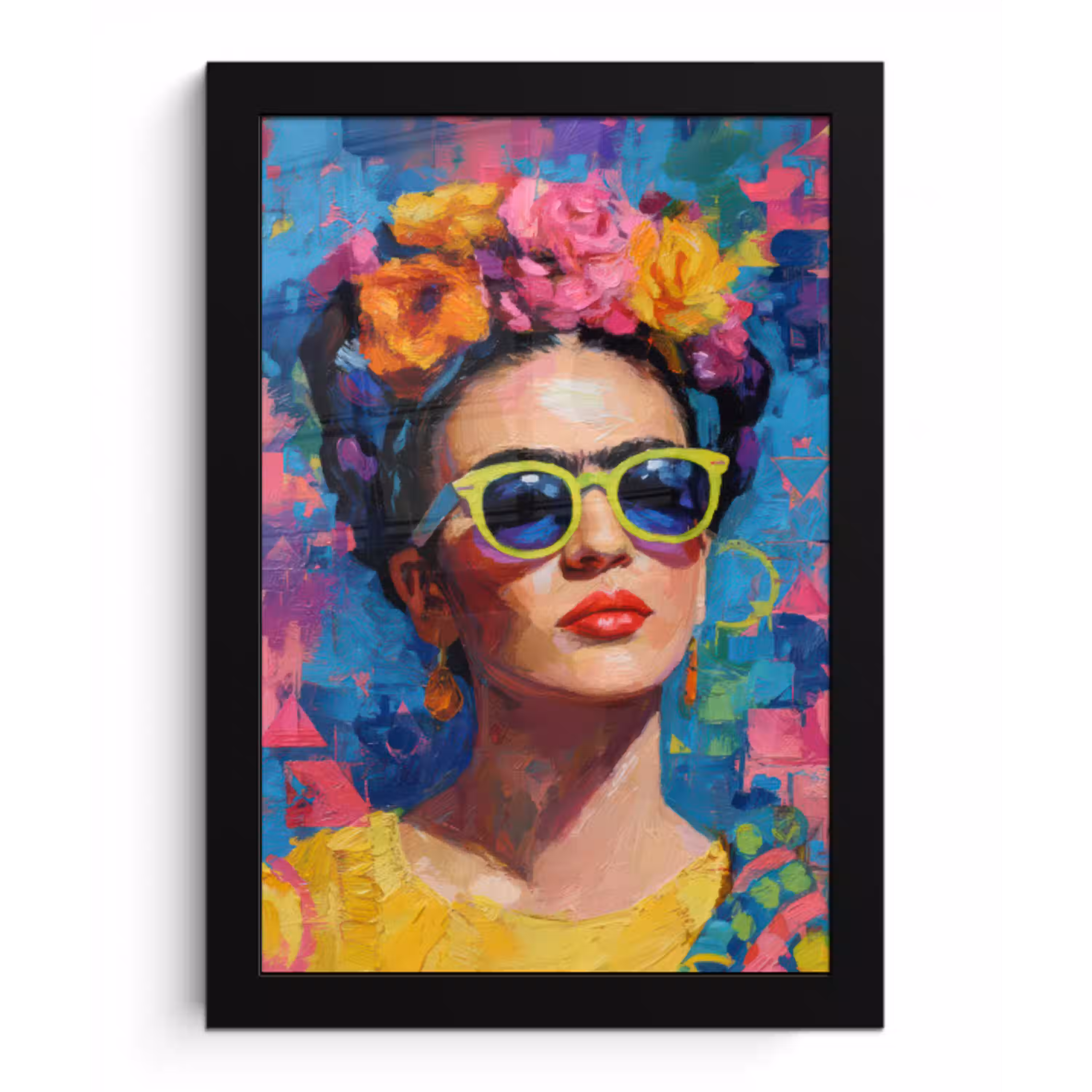 Vrolijk portret - Vrouw - Bloemenkroon fotolijst zwart zonder passe partout klein -3d