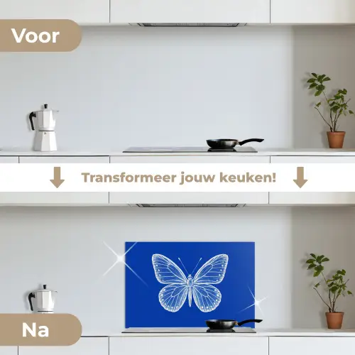 Vlinder - Wit - Getekend - Stippen keuken achterwand spatscherm klein -voor_na_NL