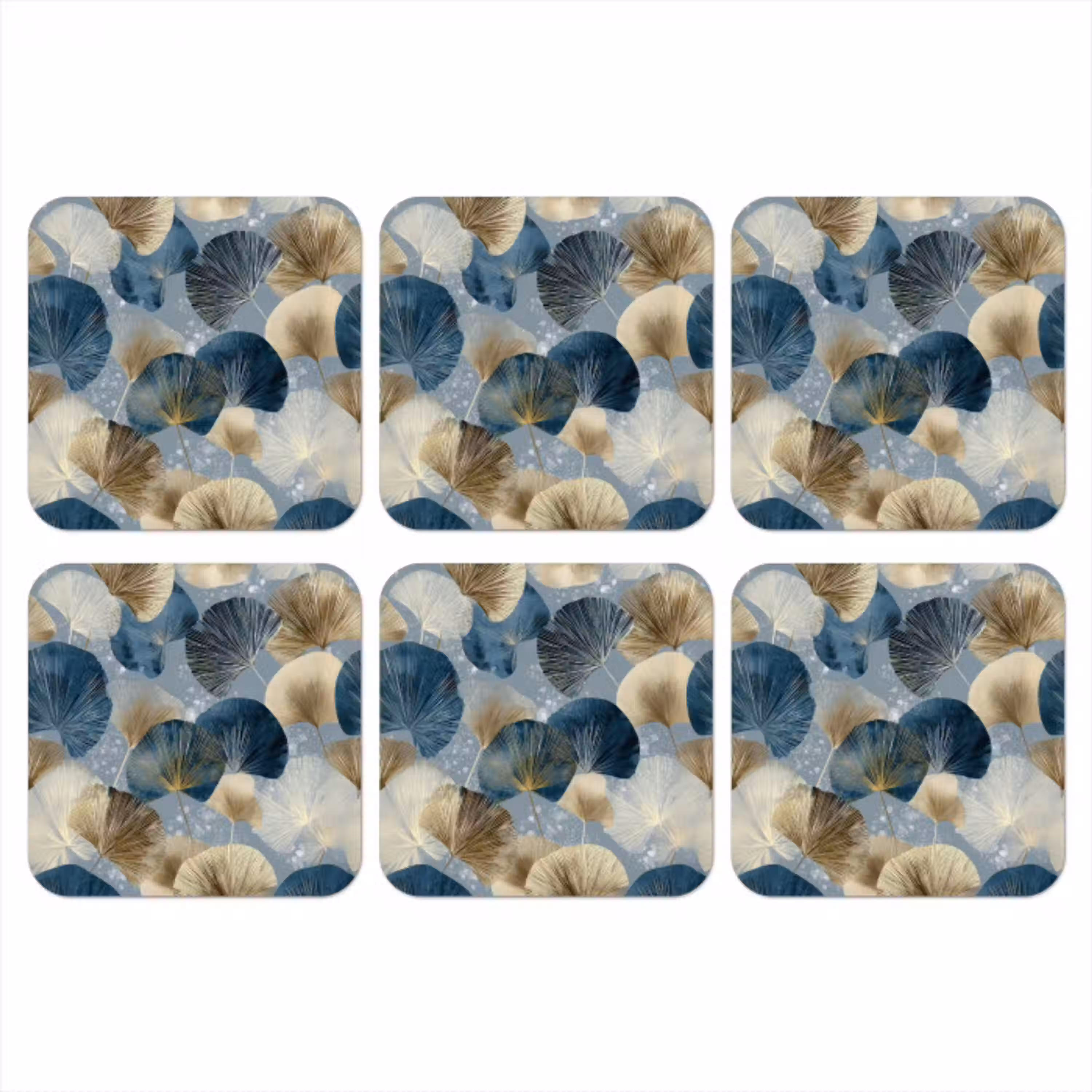 Bladeren - Abstract - Goud - Blauw onderzetter kurk middel -3d