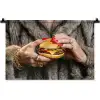 Vrouw - Hamburger - Bontjas Wandkleed katoen klein -zz3d