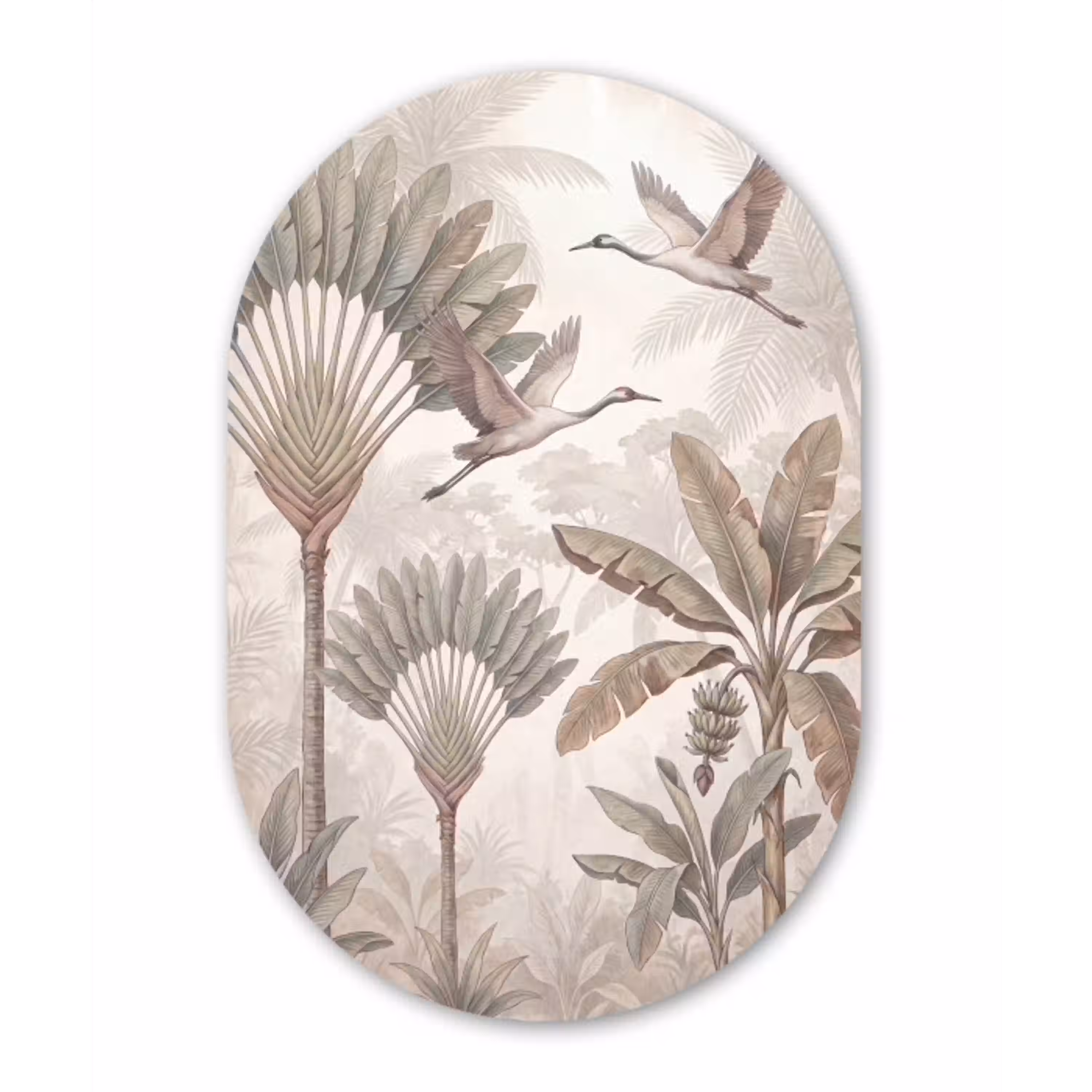 Vogel - Tropisch - Jungle - Natuur - Beige Wandcirkel Ovaal Aluminium middel -3d