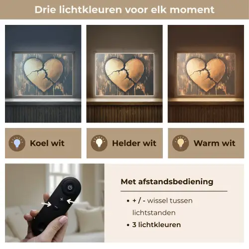 Gebroken hart - Goud - Houtlook - Liefde Light Box met batterij (Wandlamp) middel -USP_lichtkleurNL