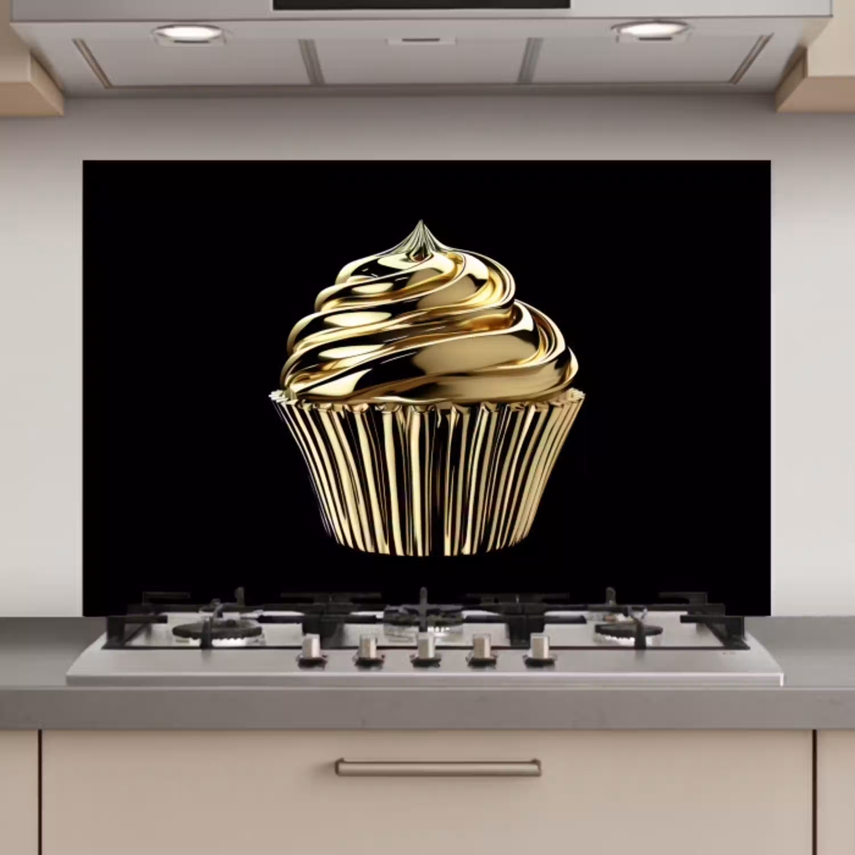 Cupcake - Eten - Goud - Zwart keuken achterwand spatscherm klein -3d_website