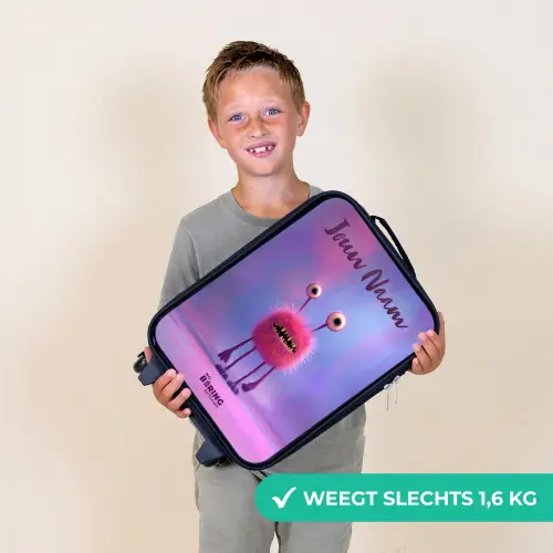 Roze harig monster met grote ogen Kinderkoffer - Zwart klein -sfeer4_NL