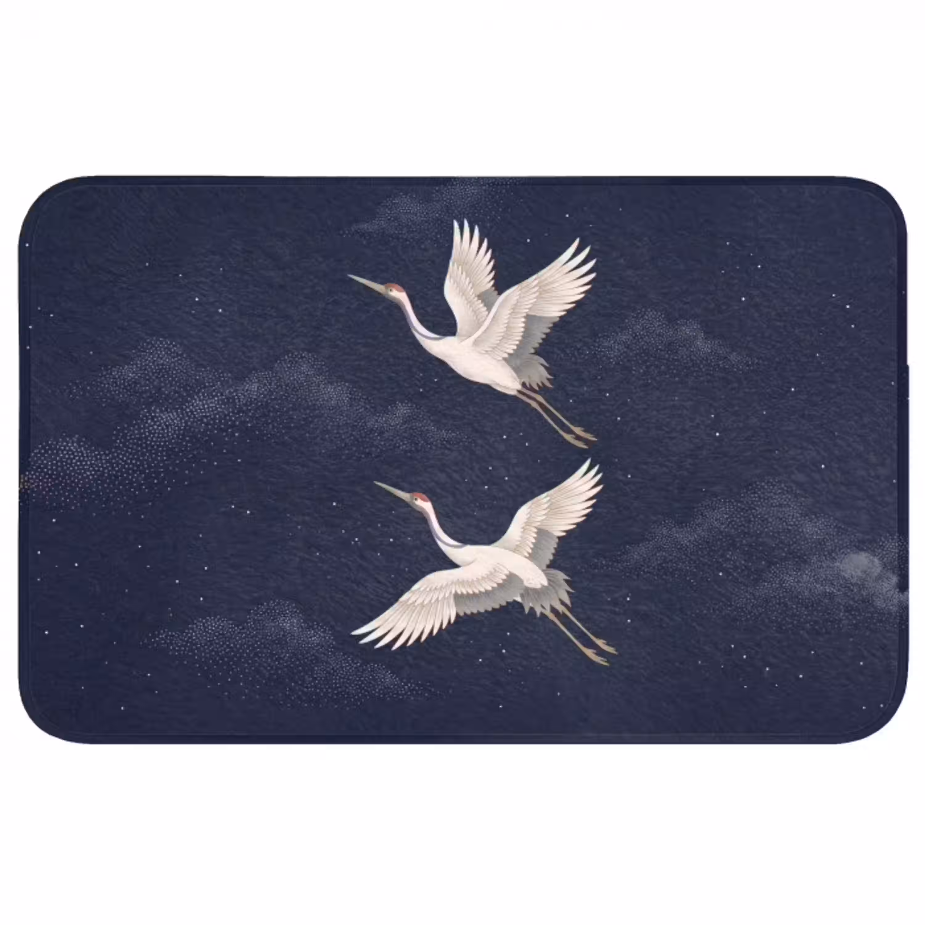 Kraanvogels - Nachthemel - Blauw Badmat middel -3d