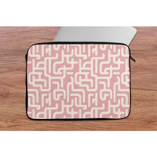 Doolhofpatroon - Roze - Wit - Abstract laptophoes neopreen klein 279 -tafel