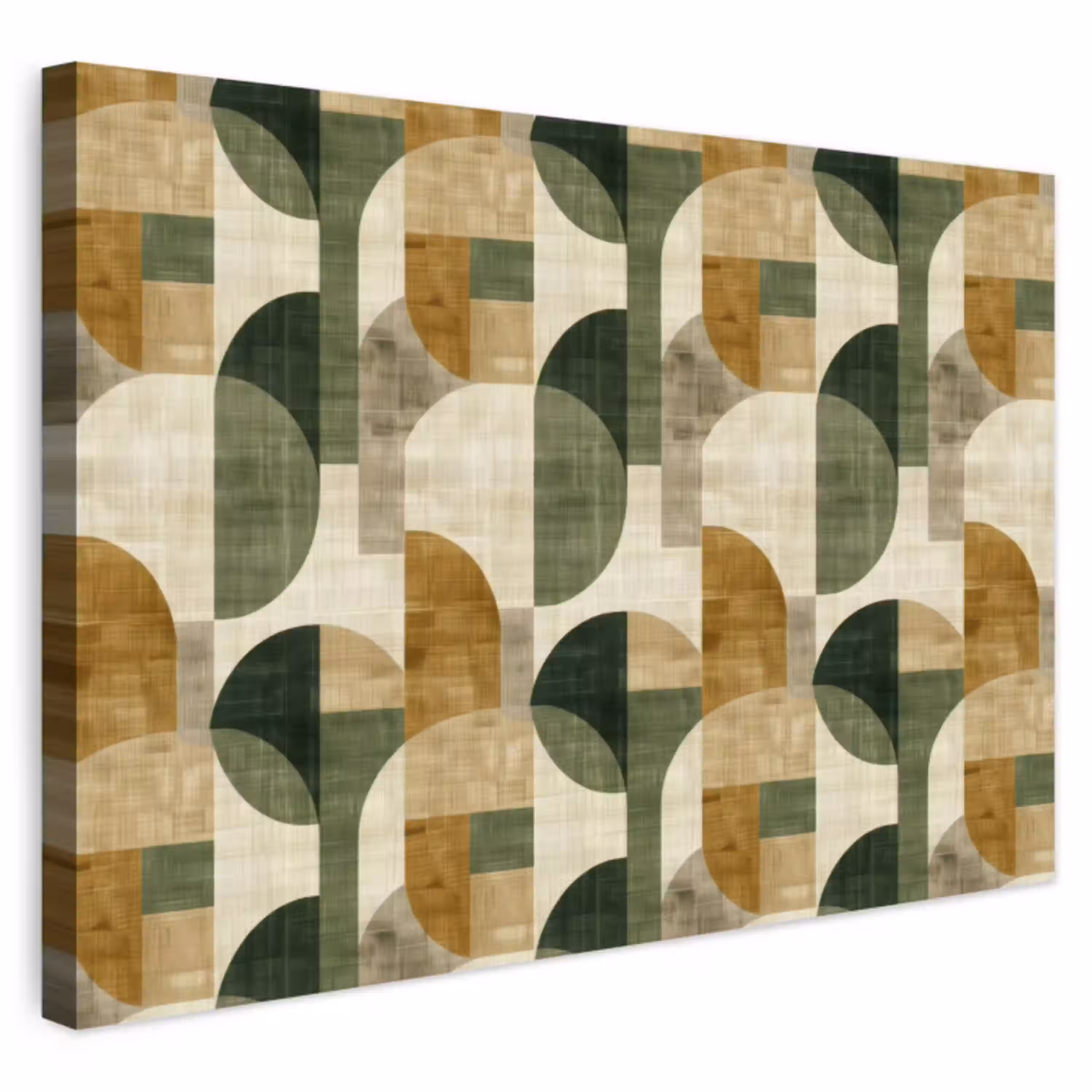 Olijfgroen - Geometrisch - Abstract - Mid-Century - Linnen - Patroon Tuinposter op houten frame 2 cm dik klein 845 -3d