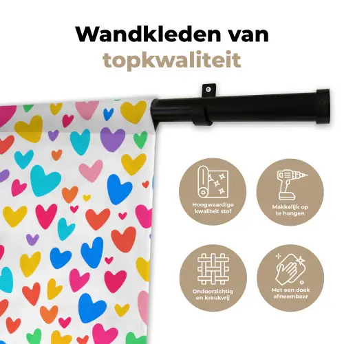 Hartjes - Kleurrijk - Patroon - Levendig Wandkleed katoen klein -sfeer2
