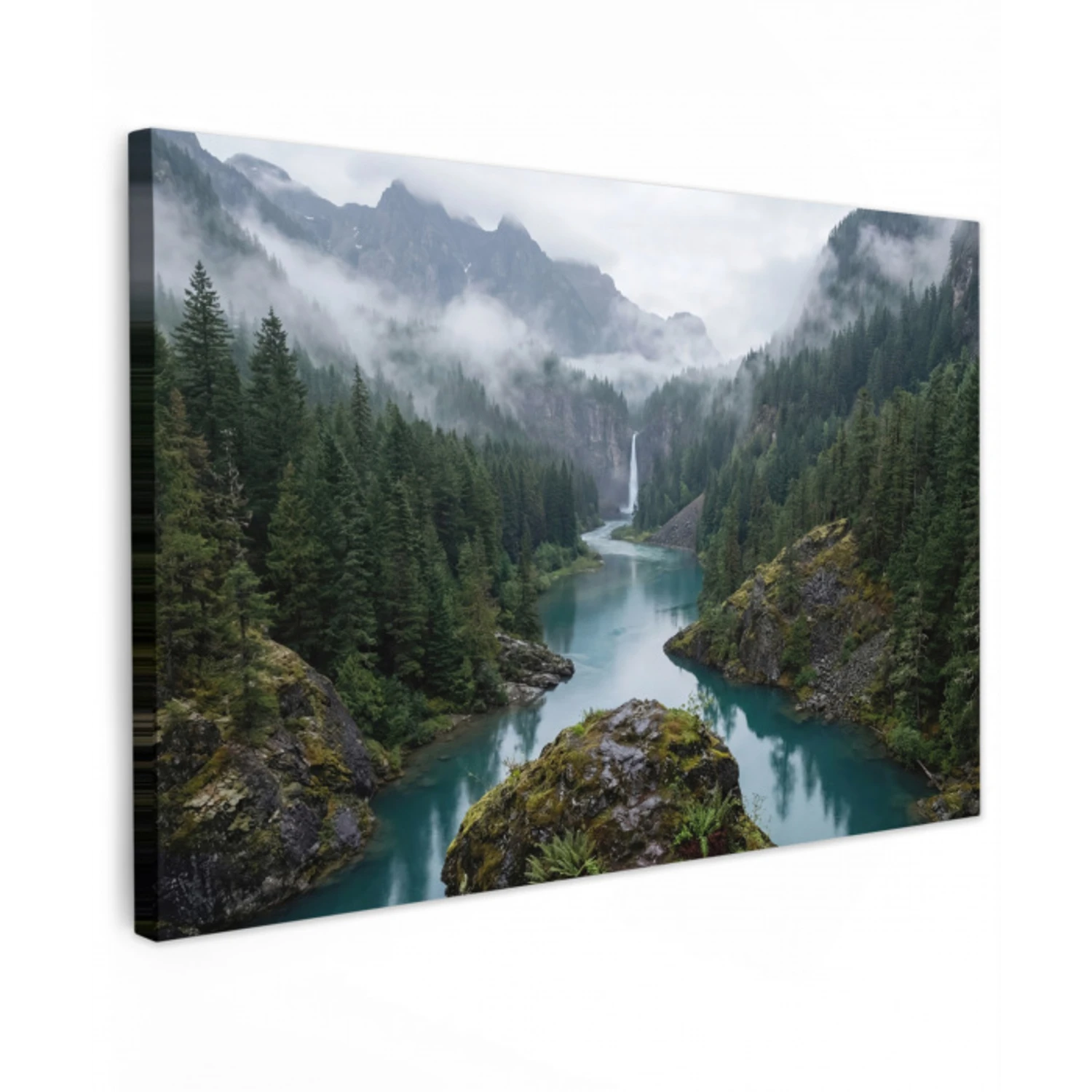 Waterval - Bomen - Bergen Tuinposter op houten frame 2 cm dik klein -3d